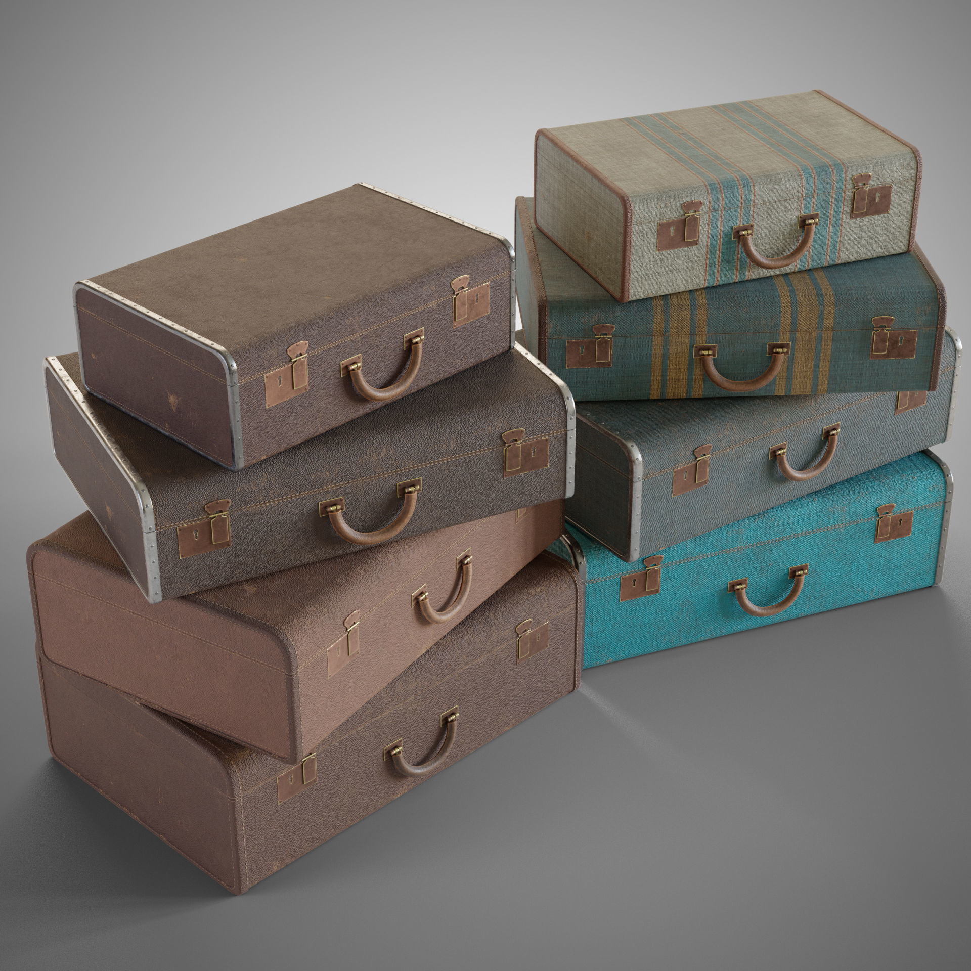 Old suitcase Low-poly 3D model_0