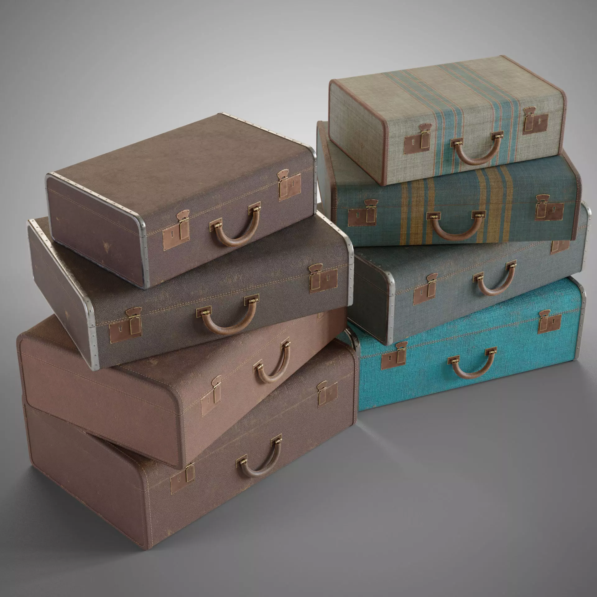 Old suitcase Low-poly 3D model_0