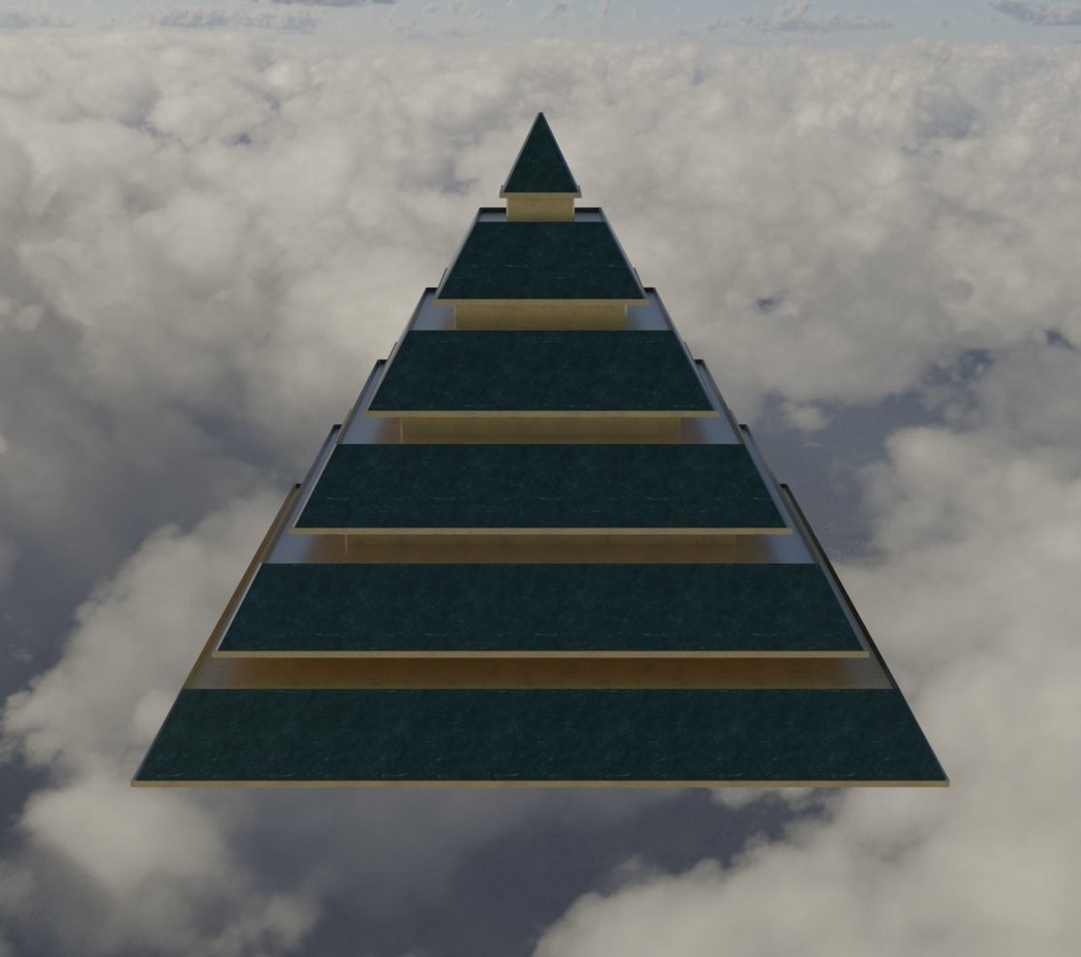 Golden and Green Marbled Pyramid with Squared Spike Low-poly 3D model_2