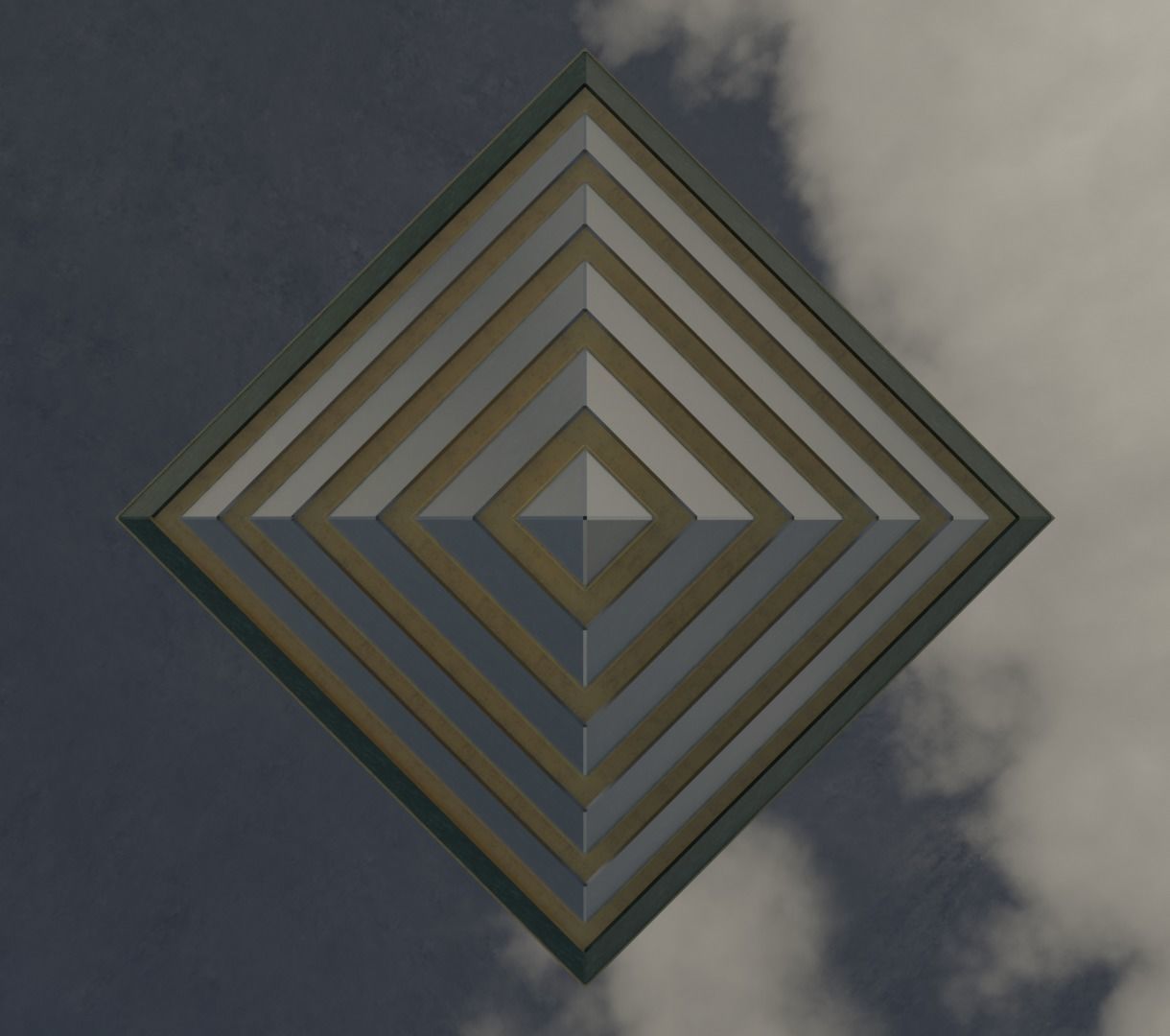Golden and Green Marbled Pyramid with Squared Spike Low-poly 3D model_6