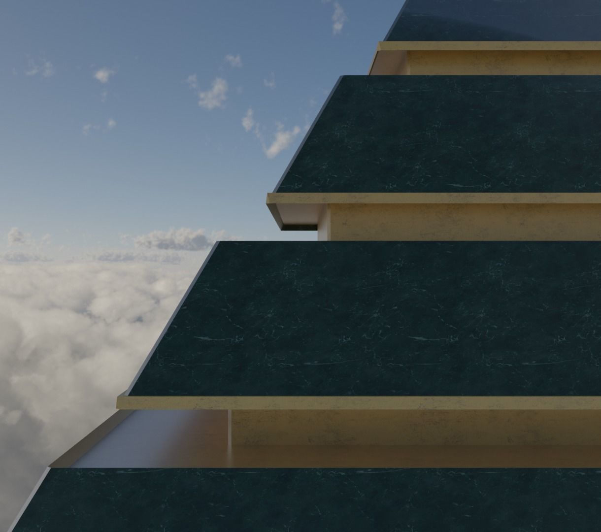 Golden and Green Marbled Pyramid with Squared Spike Low-poly 3D model_11