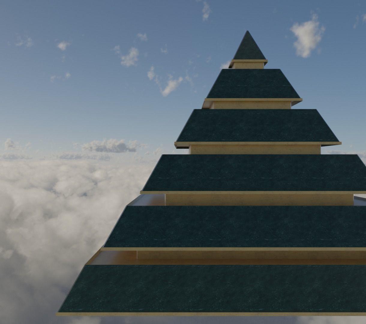 Golden and Green Marbled Pyramid with Squared Spike Low-poly 3D model_13