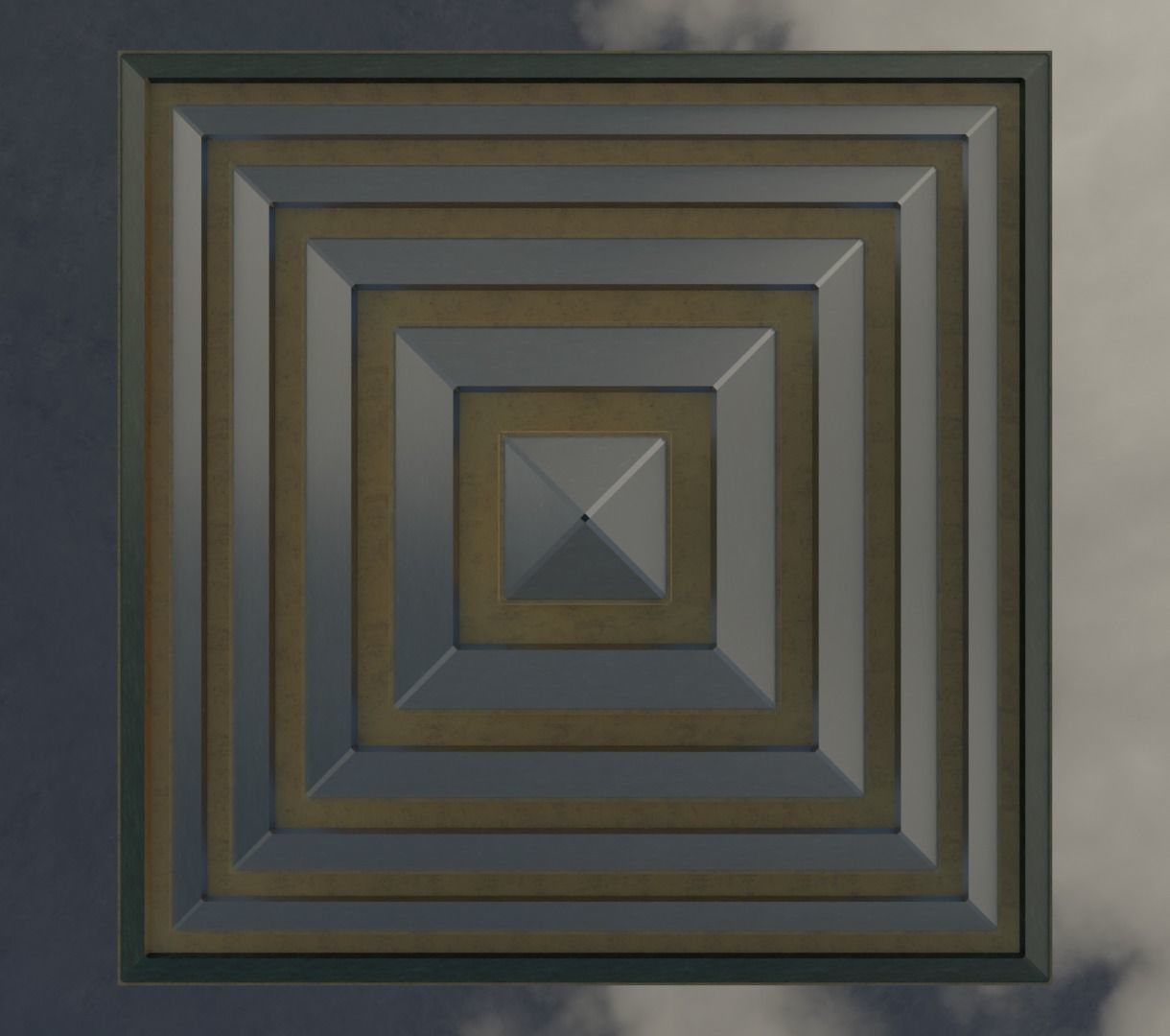 Golden and Green Marbled Pyramid with Squared Spike Low-poly 3D model_8