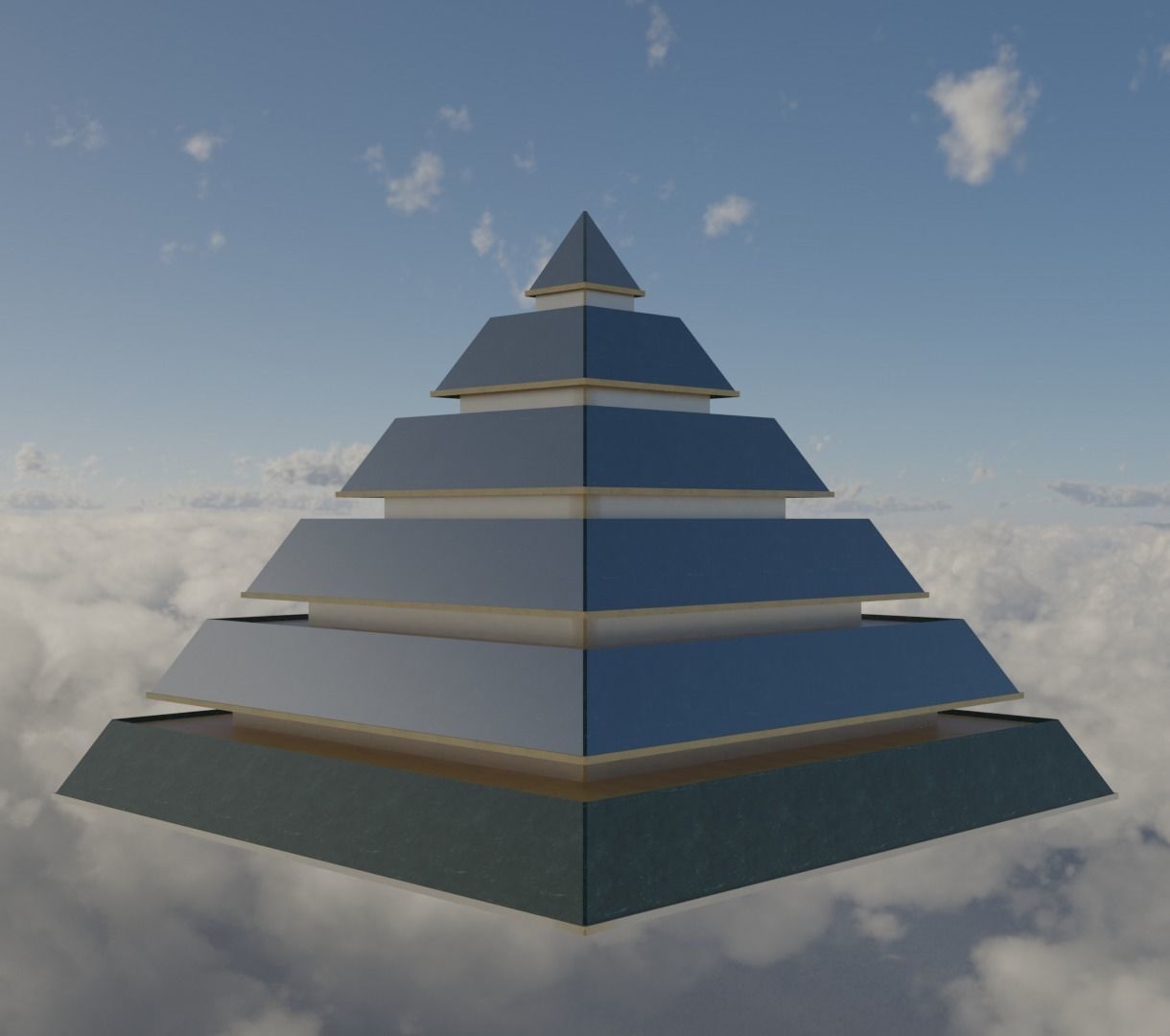 Golden and Green Marbled Pyramid with Squared Spike Low-poly 3D model_1