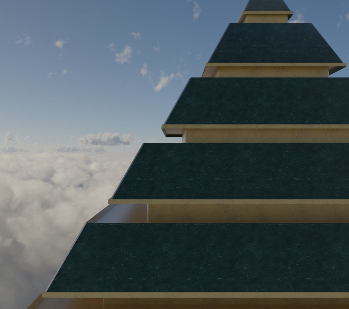 Golden and Green Marbled Pyramid with Squared Spike Low-poly 3D model_12