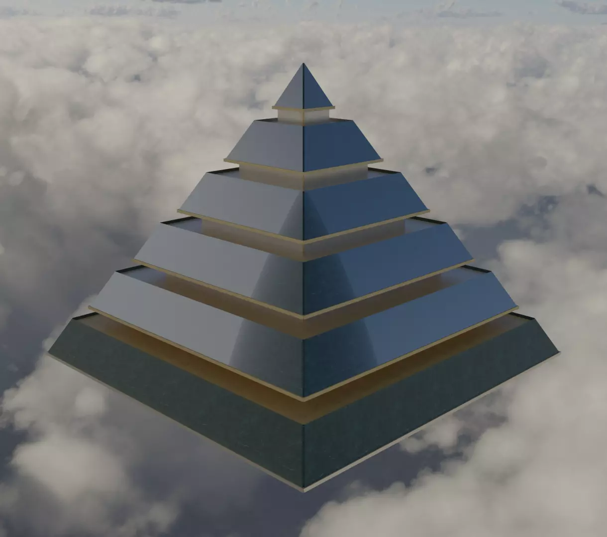 Golden and Green Marbled Pyramid with Squared Spike Low-poly 3D model_0