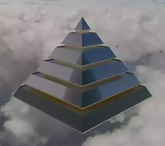Golden and Green Marbled Pyramid with Squared Spike Low-poly 3D model