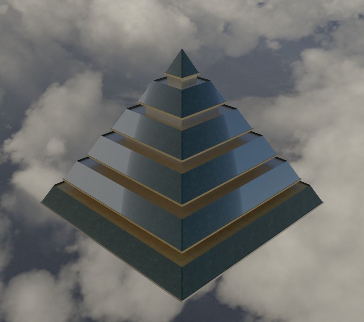 Golden and Green Marbled Pyramid with Squared Spike Low-poly 3D model_5