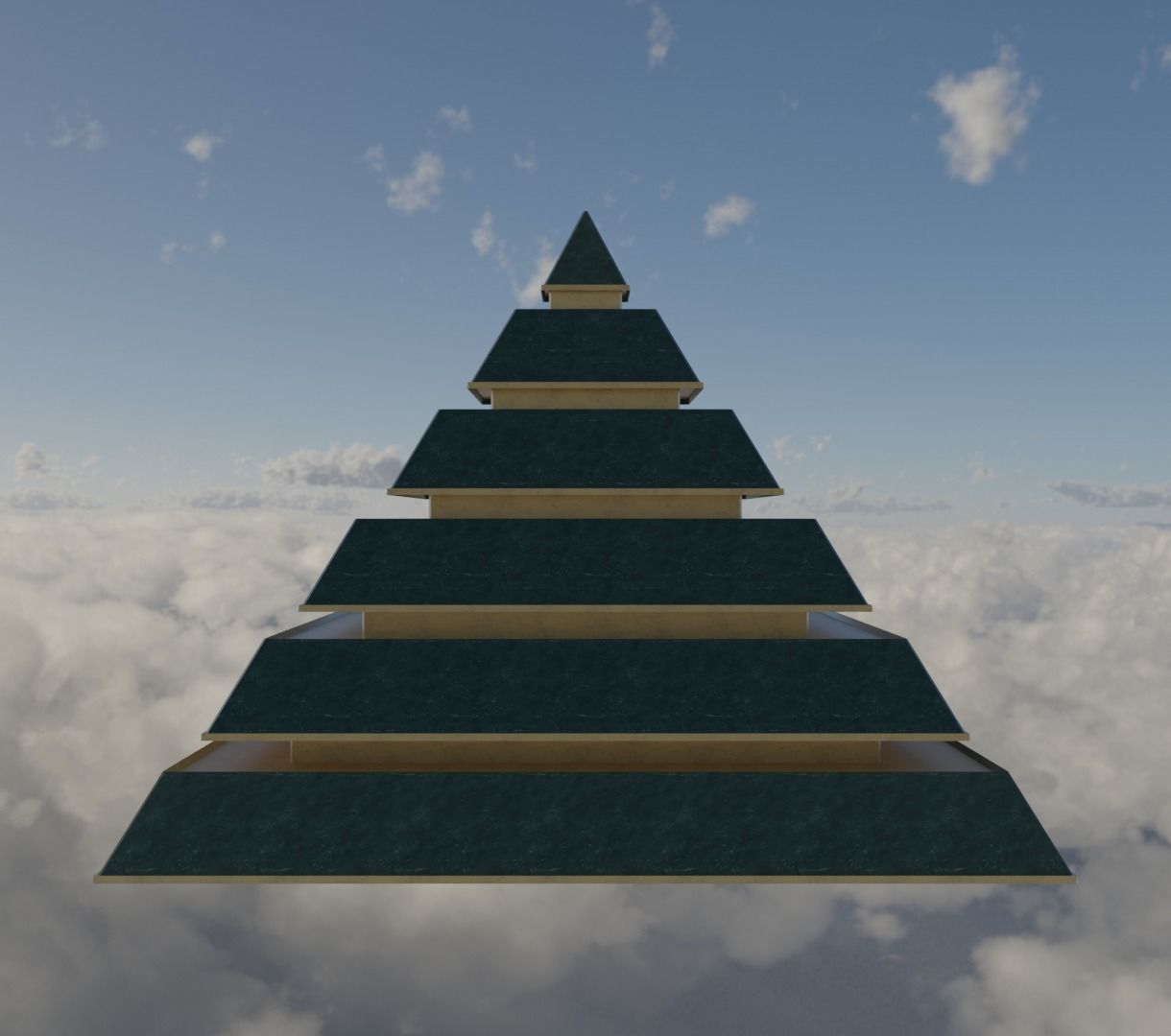 Golden and Green Marbled Pyramid with Squared Spike Low-poly 3D model_3