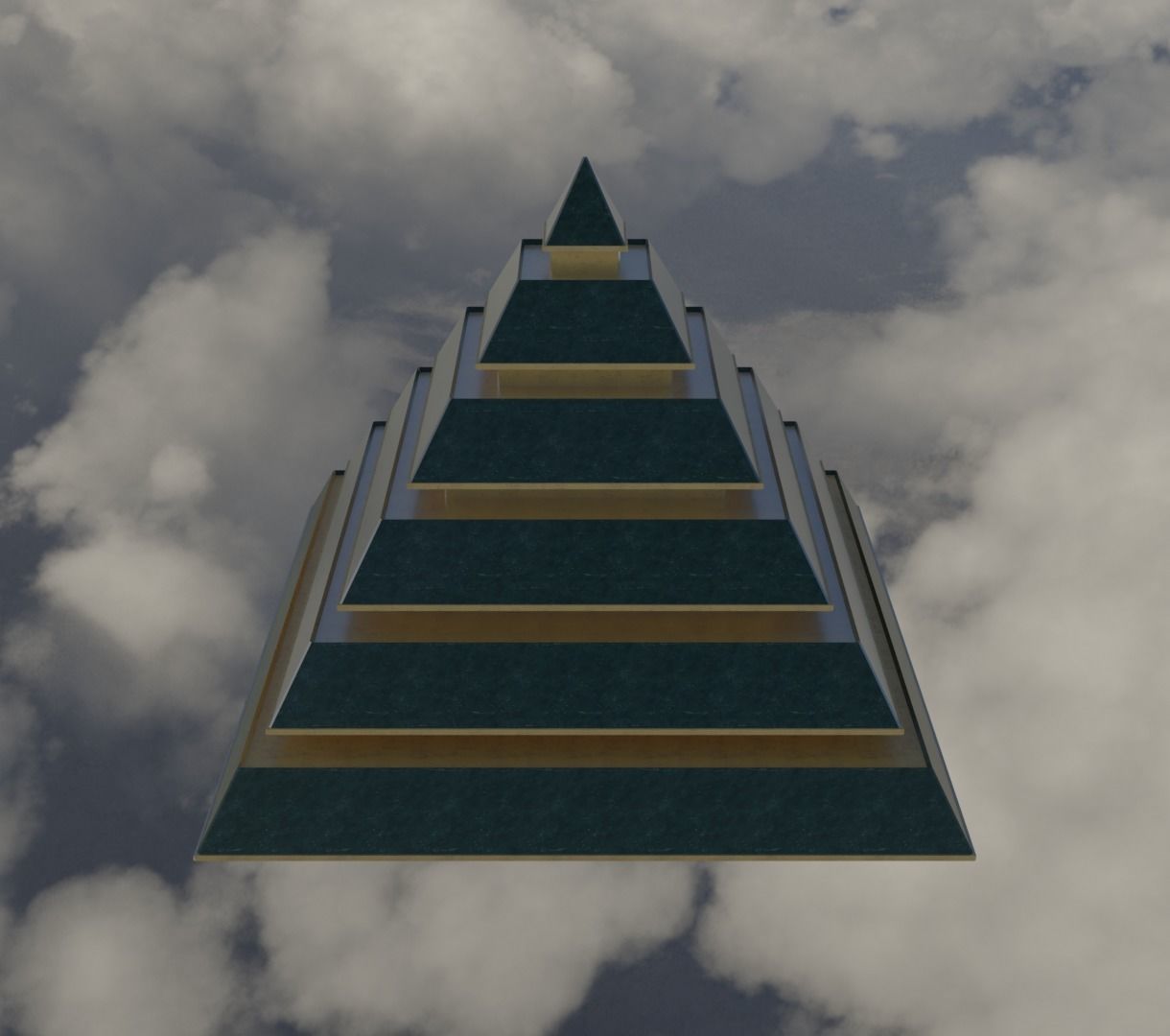 Golden and Green Marbled Pyramid with Squared Spike Low-poly 3D model_4