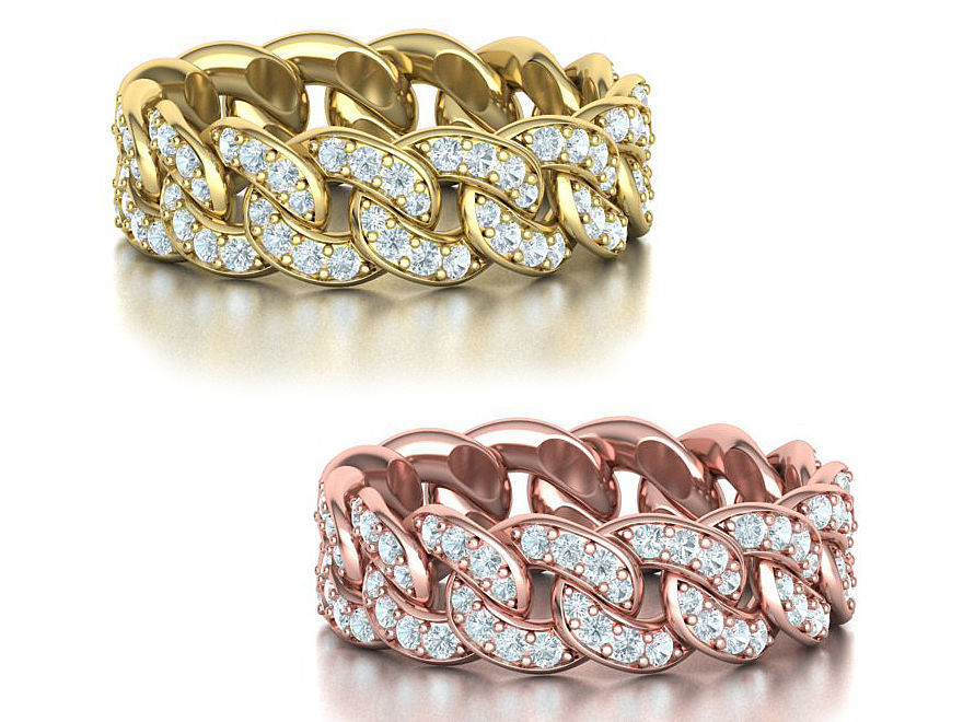 DIAMOND Cuban Link Chain Ring Stackble Ring 7mm wide 21mm SIZE 3D print model_1