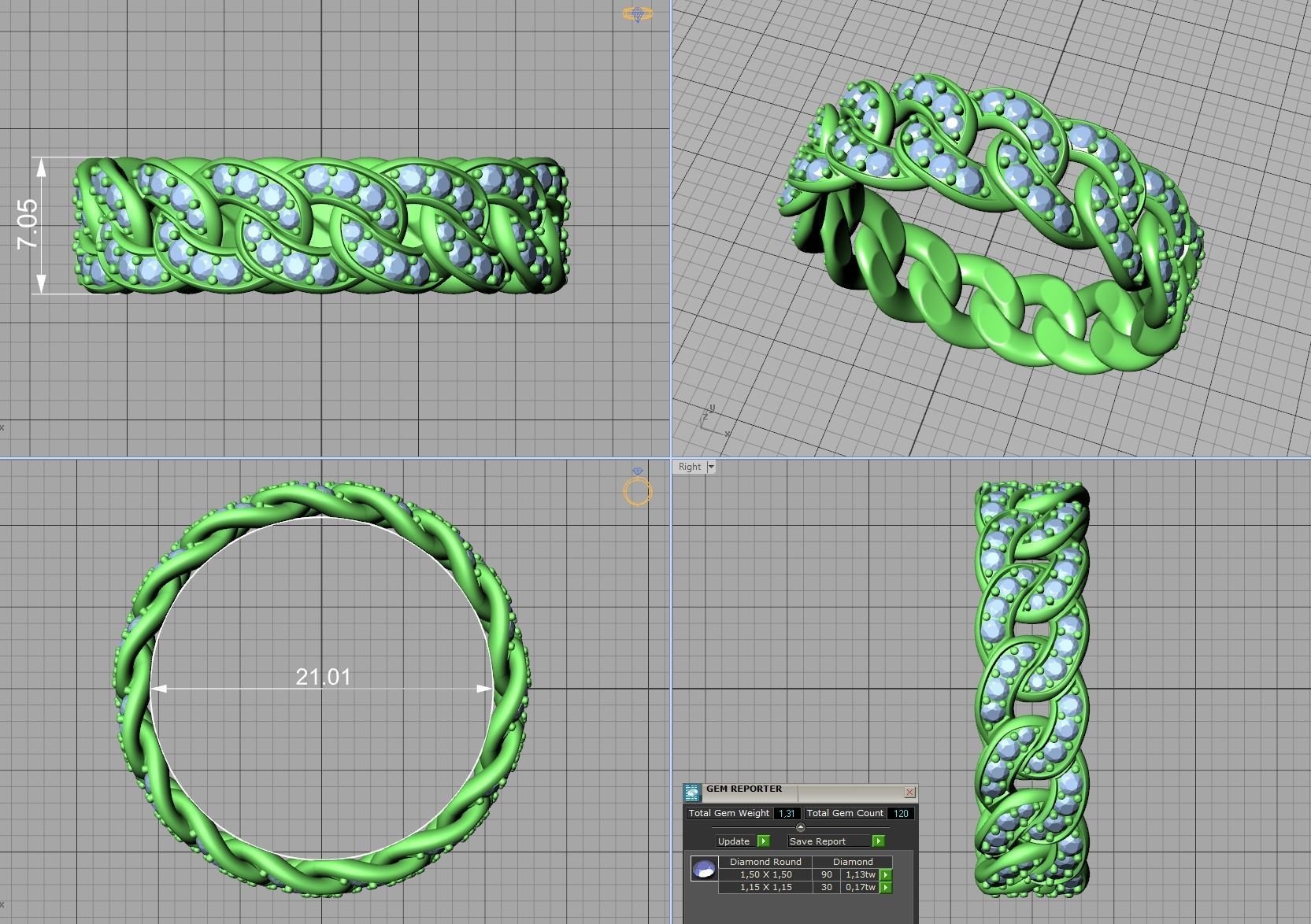 DIAMOND Cuban Link Chain Ring Stackble Ring 7mm wide 21mm SIZE 3D print model_10