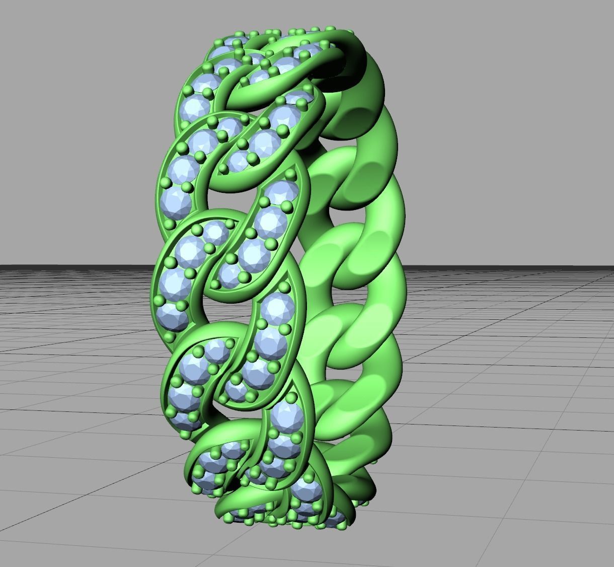 DIAMOND Cuban Link Chain Ring Stackble Ring 7mm wide 21mm SIZE 3D print model_14