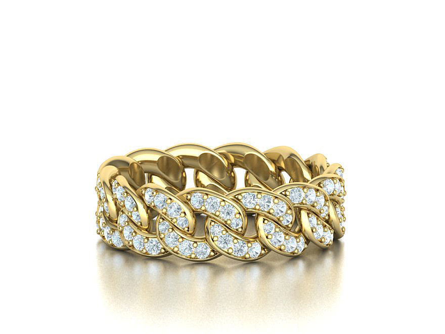 DIAMOND Cuban Link Chain Ring Stackble Ring 7mm wide 21mm SIZE 3D print model_5