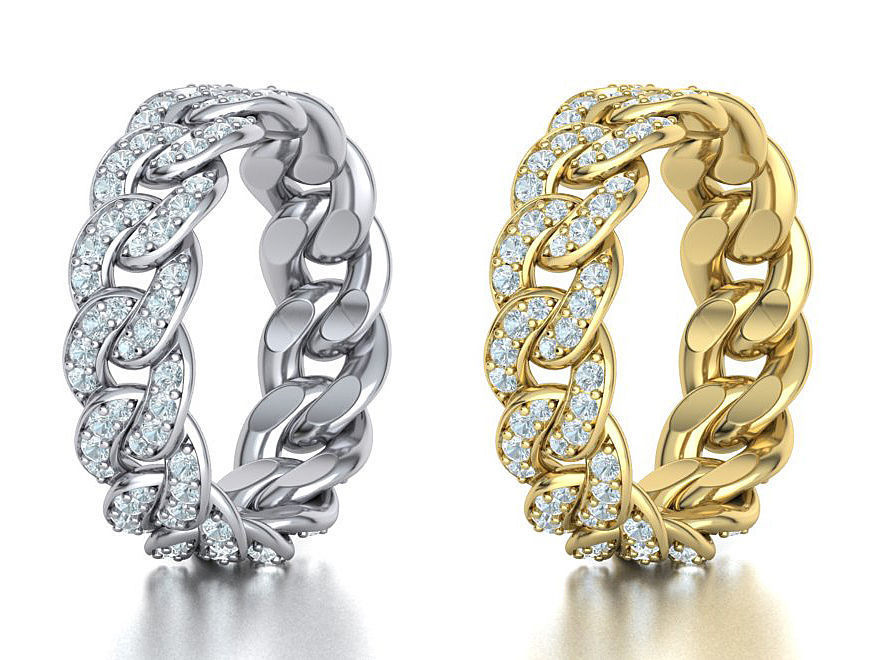 DIAMOND Cuban Link Chain Ring Stackble Ring 7mm wide 21mm SIZE 3D print model_19