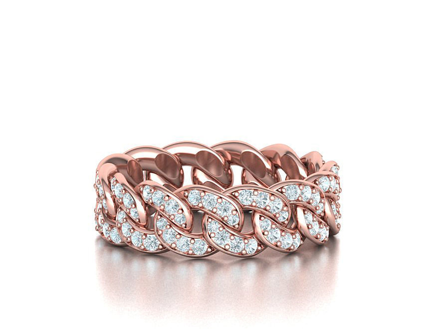 DIAMOND Cuban Link Chain Ring Stackble Ring 7mm wide 21mm SIZE 3D print model_6