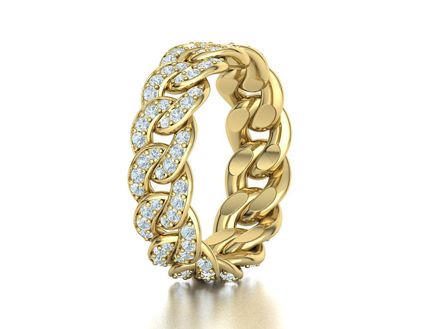 DIAMOND Cuban Link Chain Ring Stackble Ring 7mm wide 21mm SIZE 3D print model_8