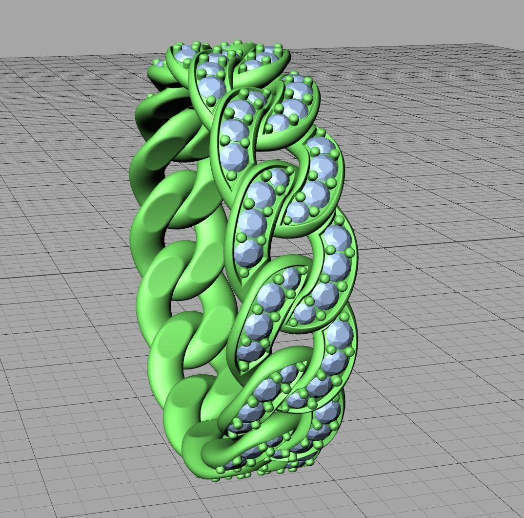 DIAMOND Cuban Link Chain Ring Stackble Ring 7mm wide 21mm SIZE 3D print model_12