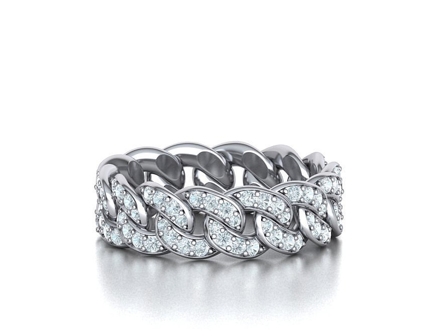DIAMOND Cuban Link Chain Ring Stackble Ring 7mm wide 21mm SIZE 3D print model_4