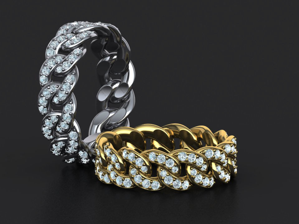DIAMOND Cuban Link Chain Ring Stackble Ring 7mm wide 21mm SIZE 3D print model_20