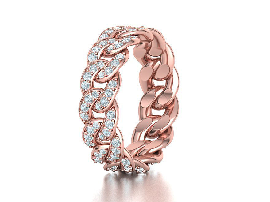 DIAMOND Cuban Link Chain Ring Stackble Ring 7mm wide 21mm SIZE 3D print model_9