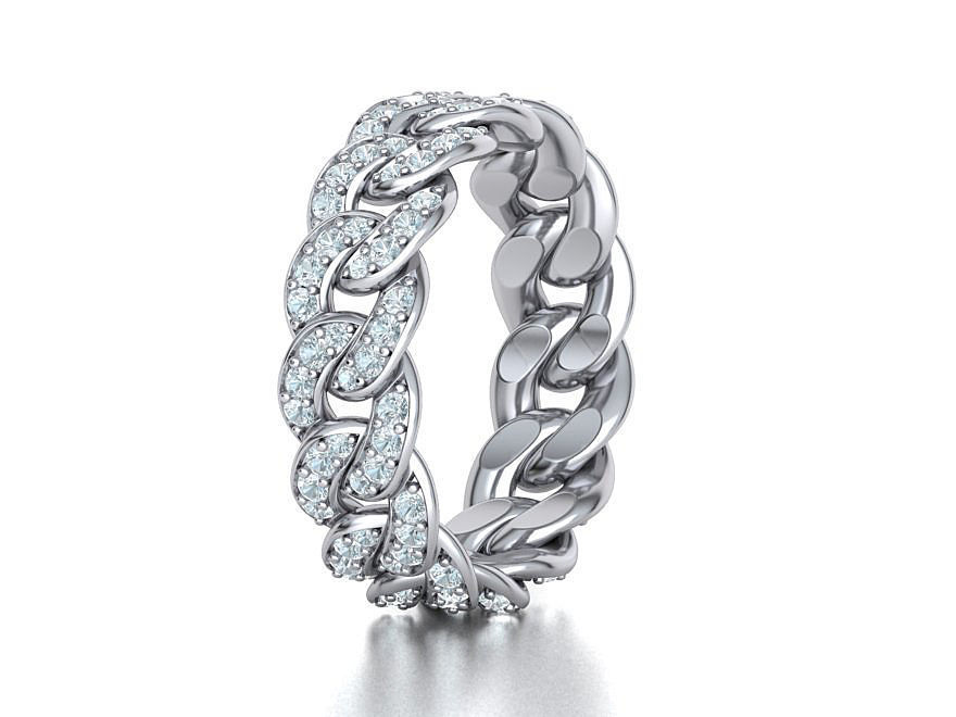 DIAMOND Cuban Link Chain Ring Stackble Ring 7mm wide 21mm SIZE 3D print model_7
