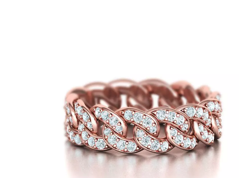 DIAMOND Cuban Link Chain Ring Stackble Ring 7mm wide 21mm SIZE 3D print model_0