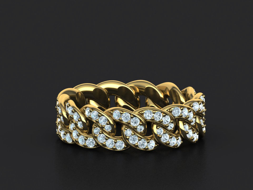 DIAMOND Cuban Link Chain Ring Stackble Ring 7mm wide 21mm SIZE 3D print model_18