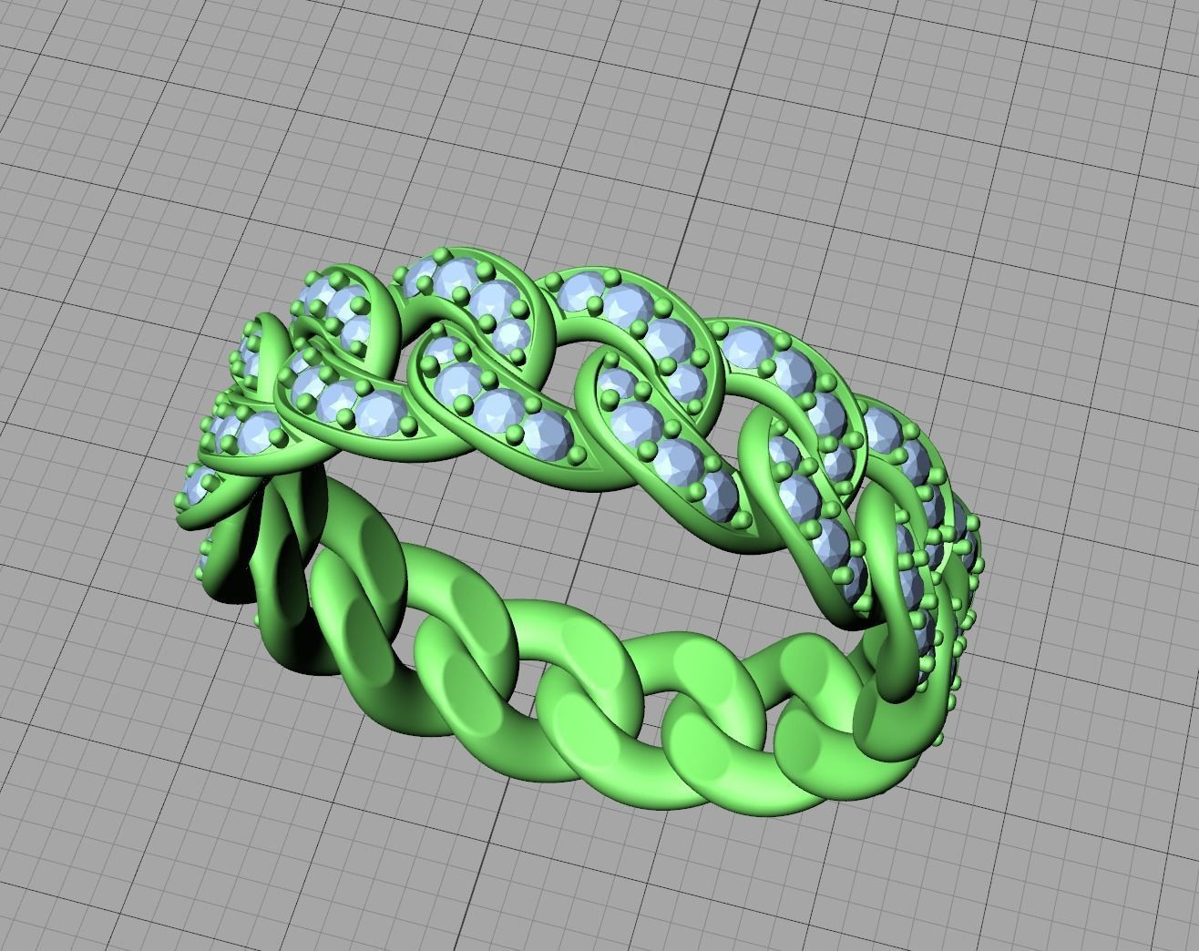 DIAMOND Cuban Link Chain Ring Stackble Ring 7mm wide 21mm SIZE 3D print model_13