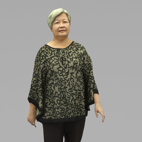 An Old Lady Walking Along In Half Body Portrait 3D model