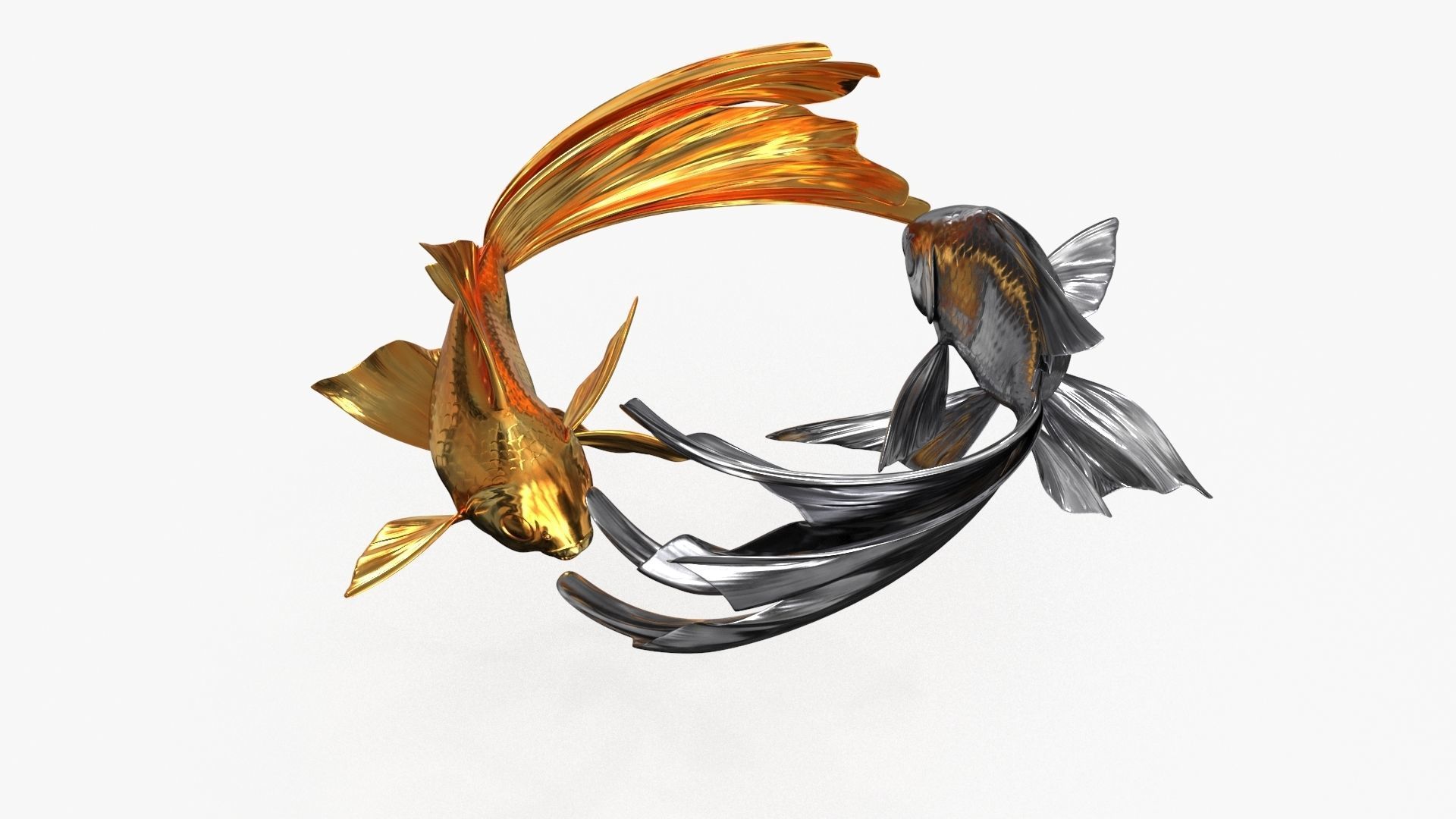 Yin Yang Fish Gold Silver Low-poly 3D model_10