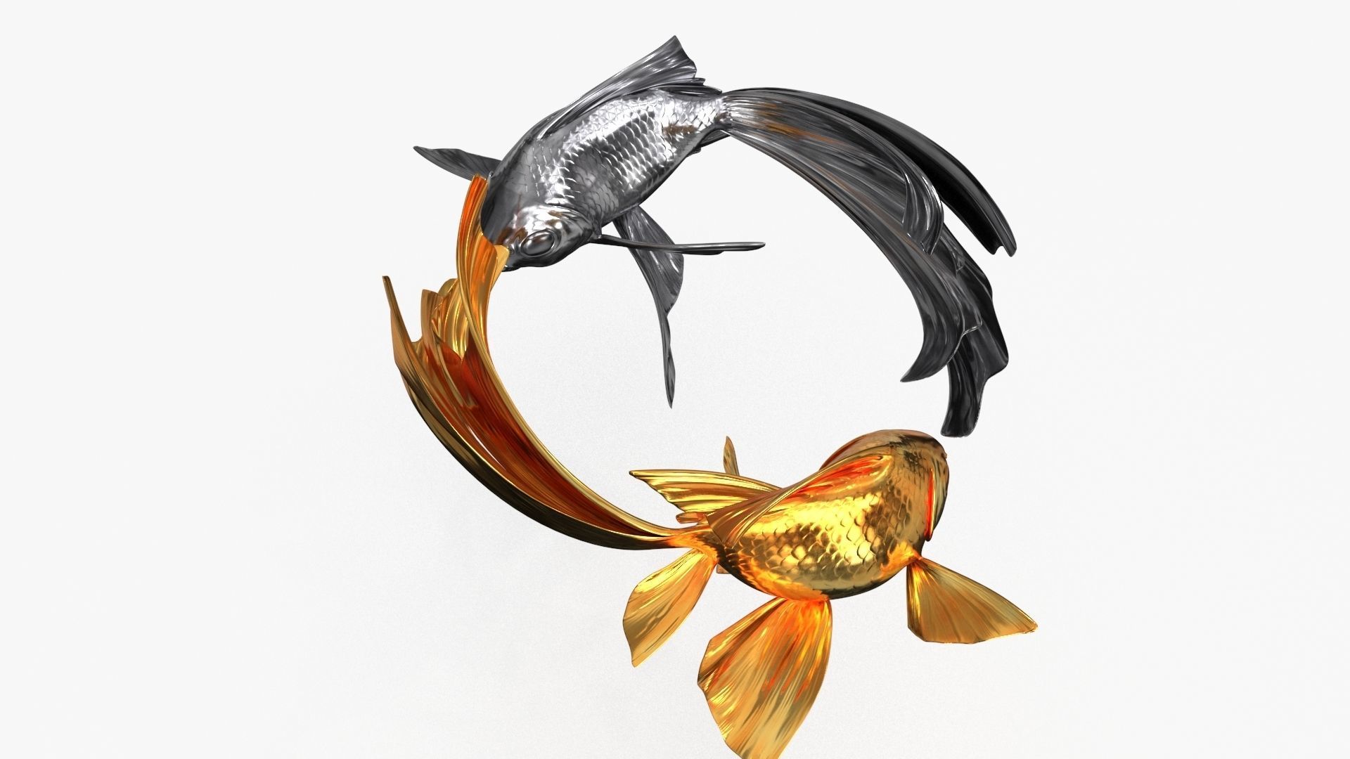 Yin Yang Fish Gold Silver Low-poly 3D model_13