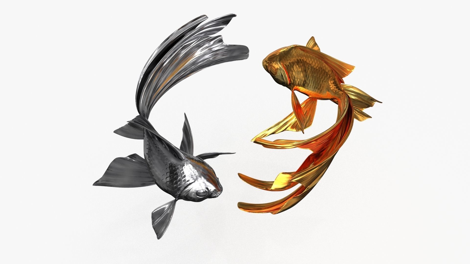 Yin Yang Fish Gold Silver Low-poly 3D model_5