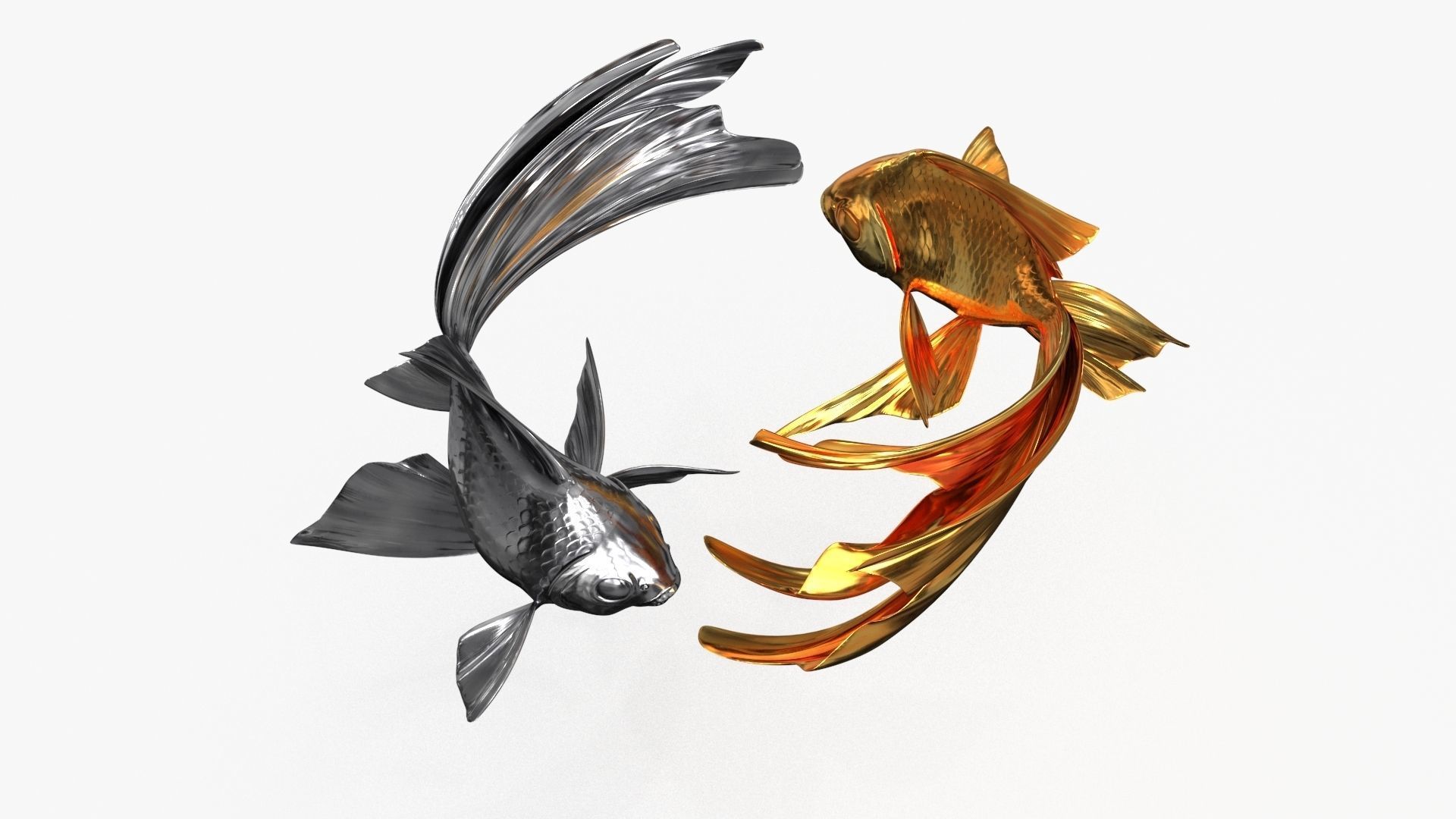 Yin Yang Fish Gold Silver Low-poly 3D model_16