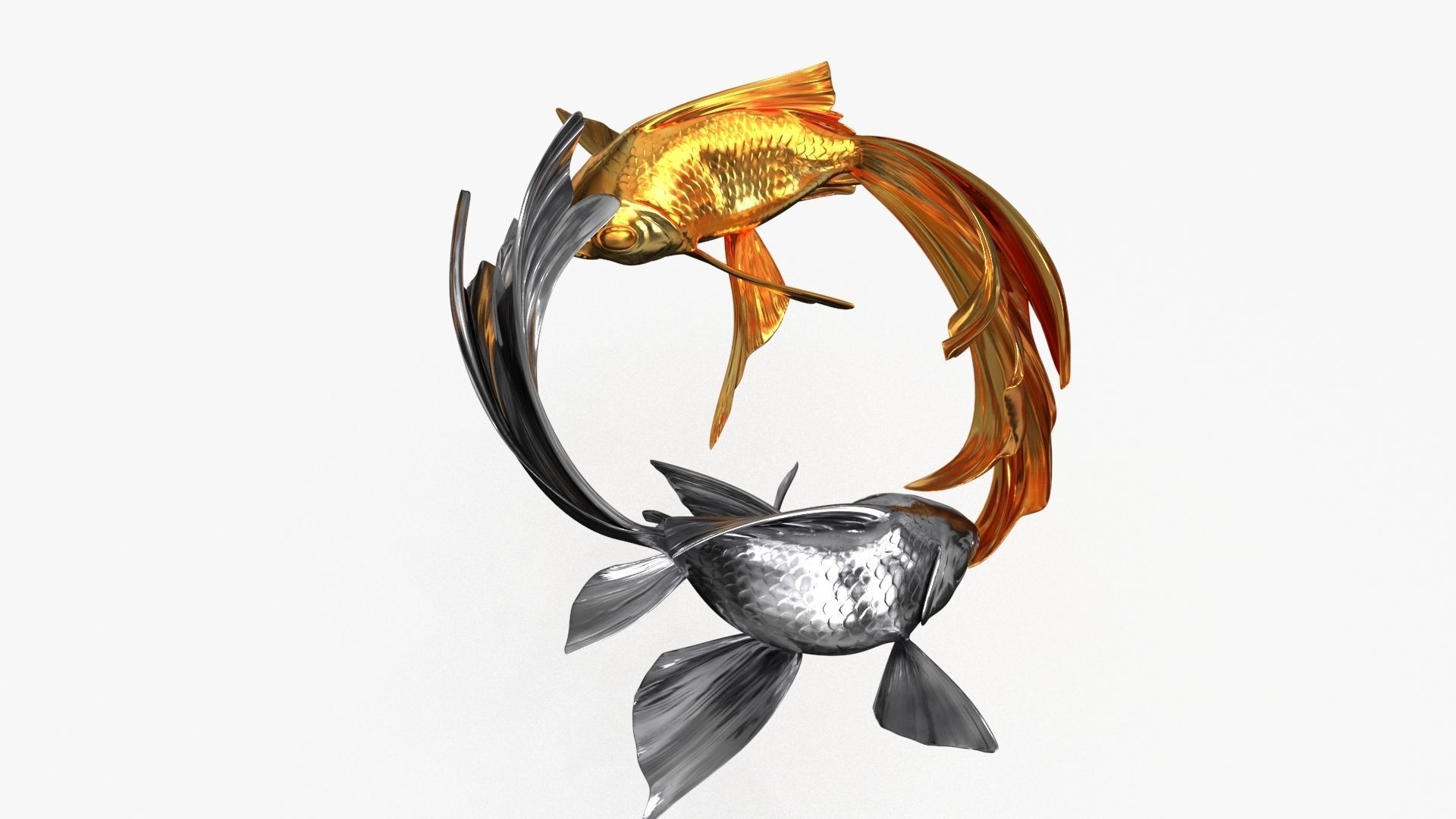 Yin Yang Fish Gold Silver Low-poly 3D model_7