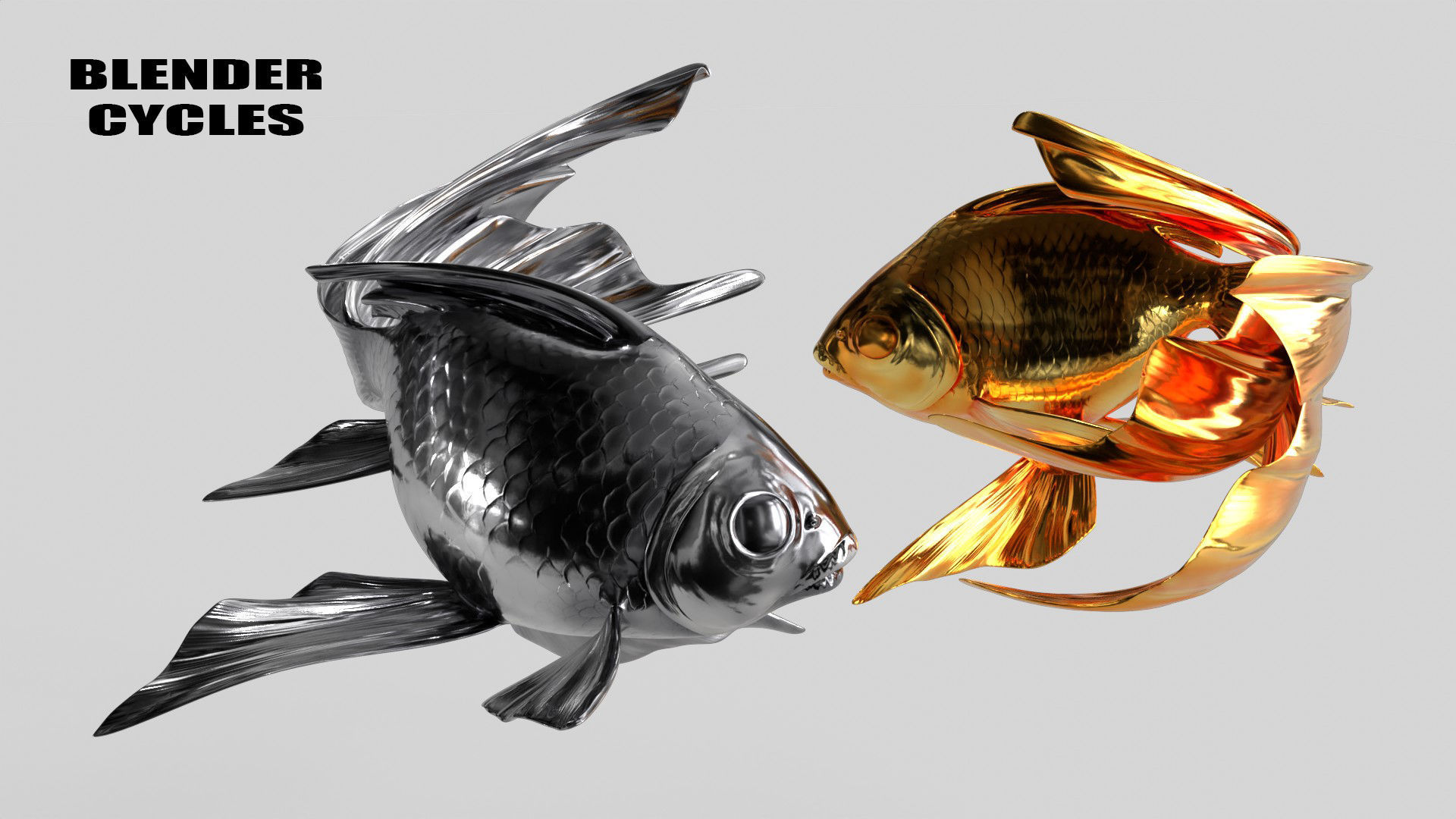Yin Yang Fish Gold Silver Low-poly 3D model_4