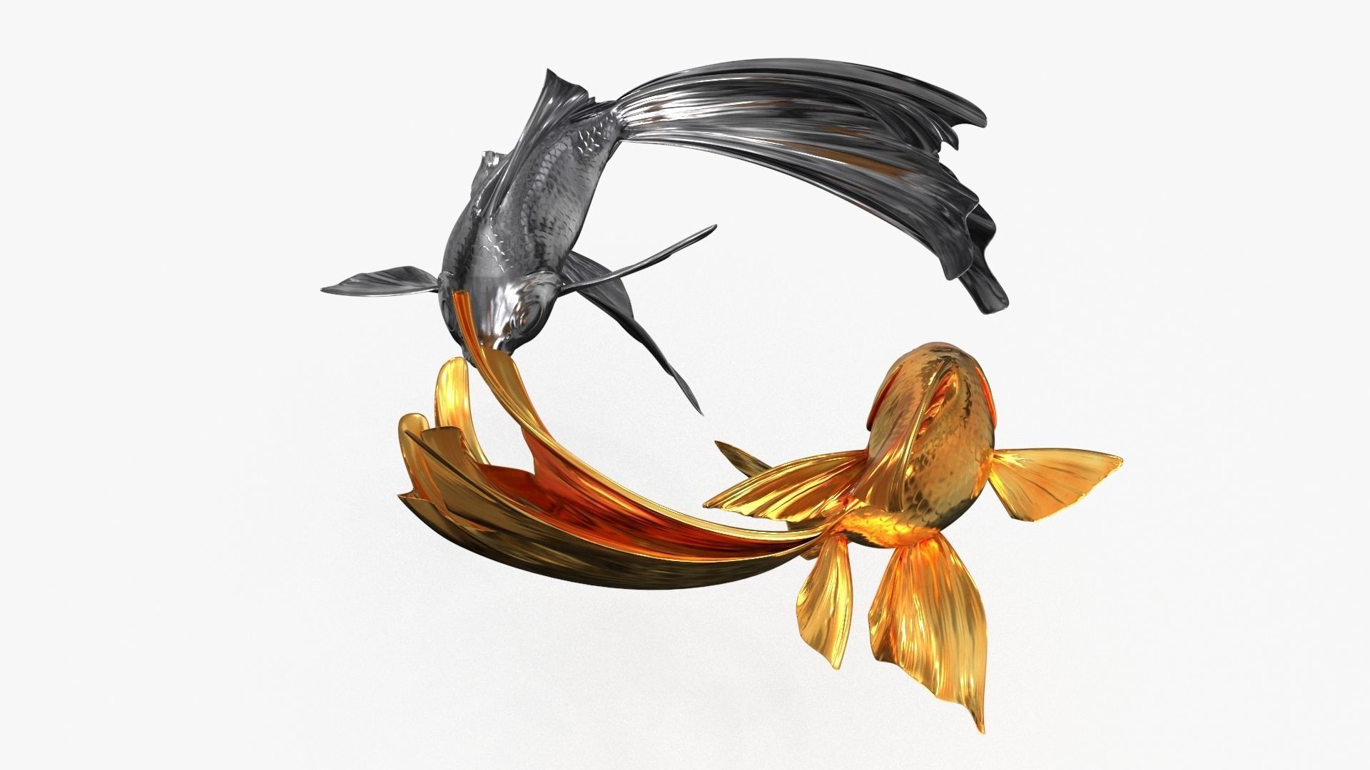 Yin Yang Fish Gold Silver Low-poly 3D model_14