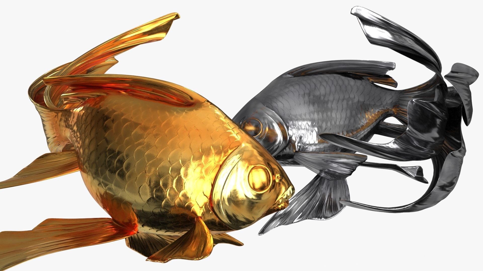 Yin Yang Fish Gold Silver Low-poly 3D model_3