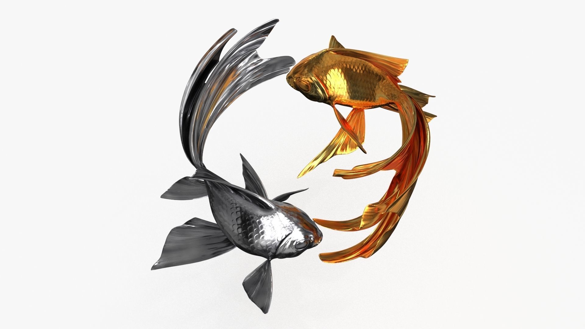 Yin Yang Fish Gold Silver Low-poly 3D model_6