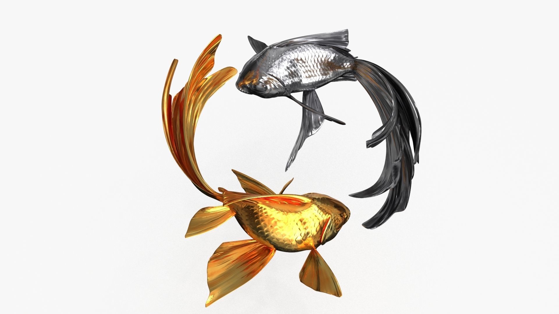 Yin Yang Fish Gold Silver Low-poly 3D model_12
