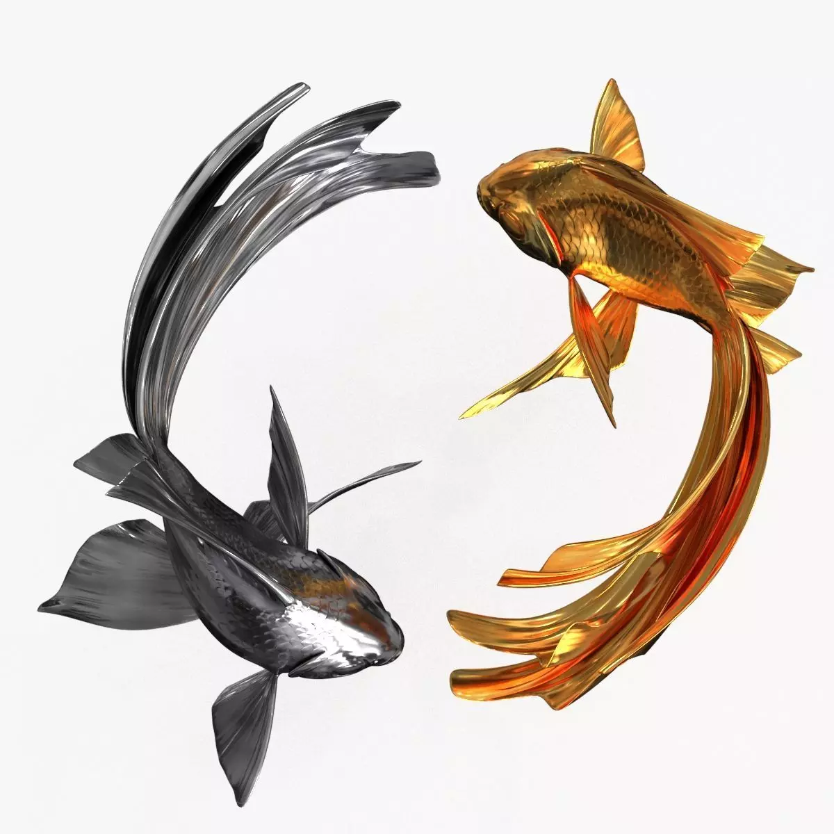 Yin Yang Fish Gold Silver Low-poly 3D model_0