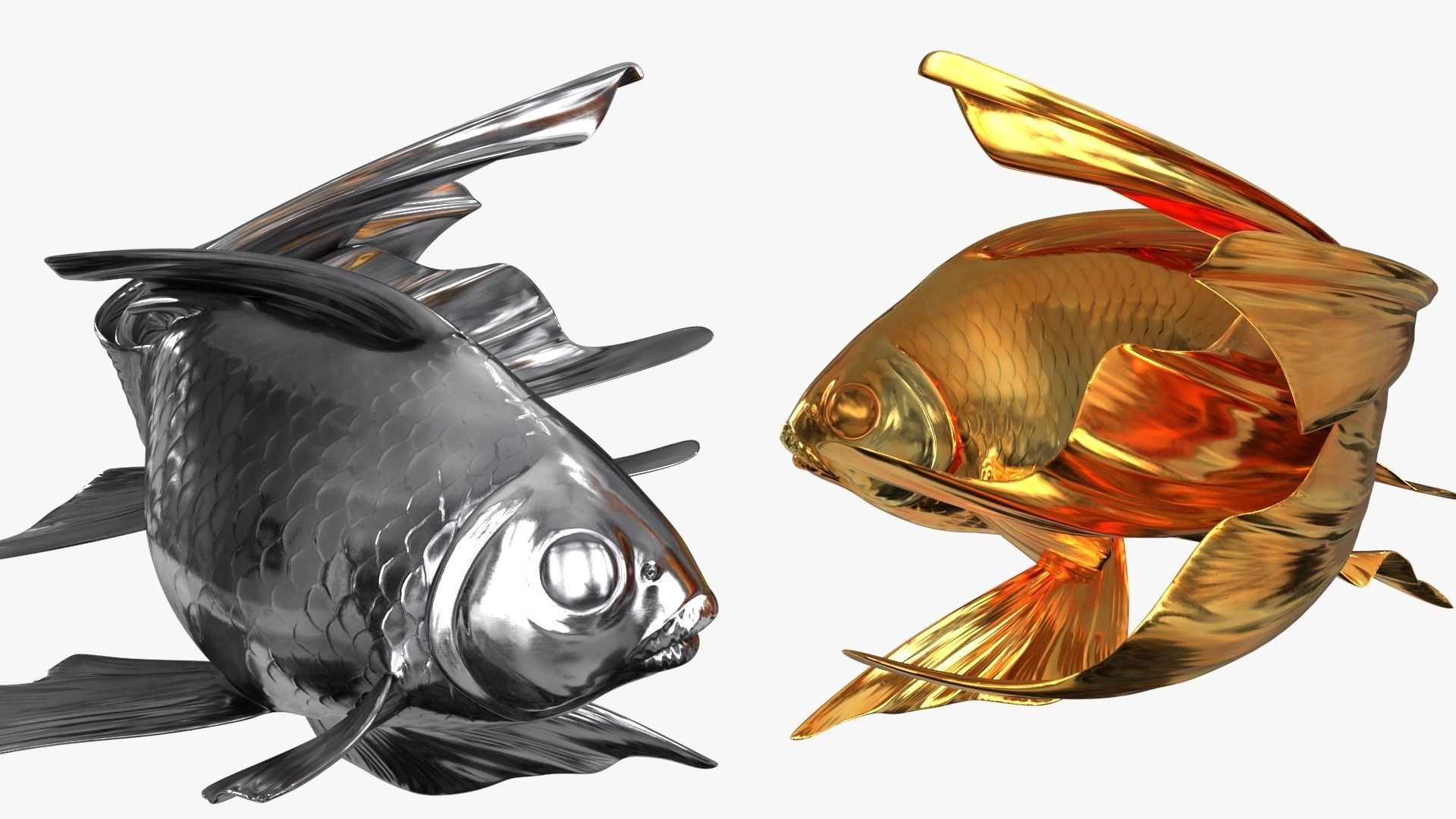 Yin Yang Fish Gold Silver Low-poly 3D model_2