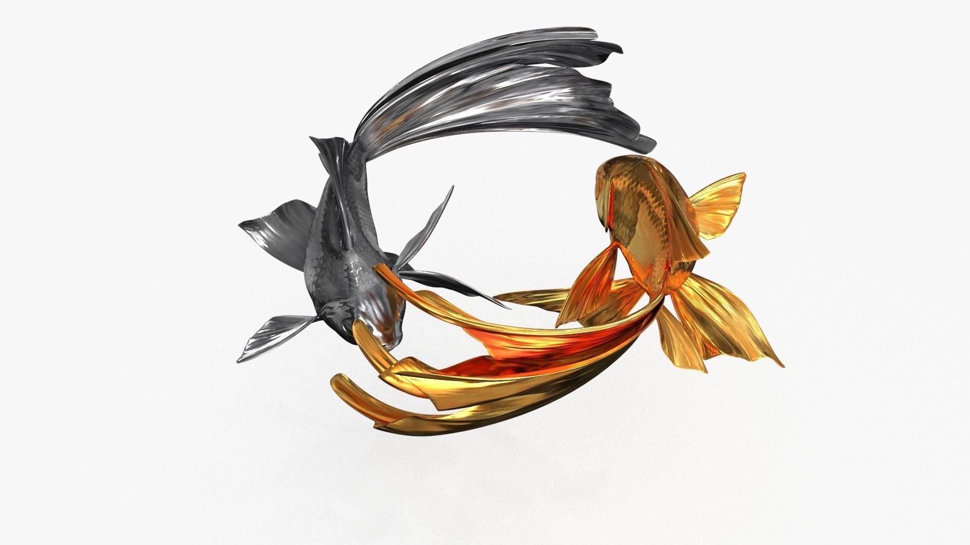 Yin Yang Fish Gold Silver Low-poly 3D model_15