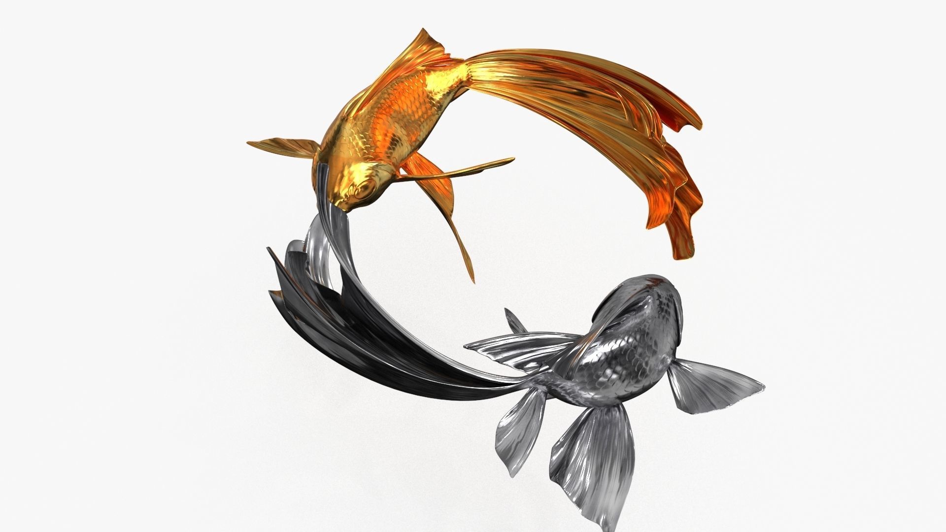 Yin Yang Fish Gold Silver Low-poly 3D model_8