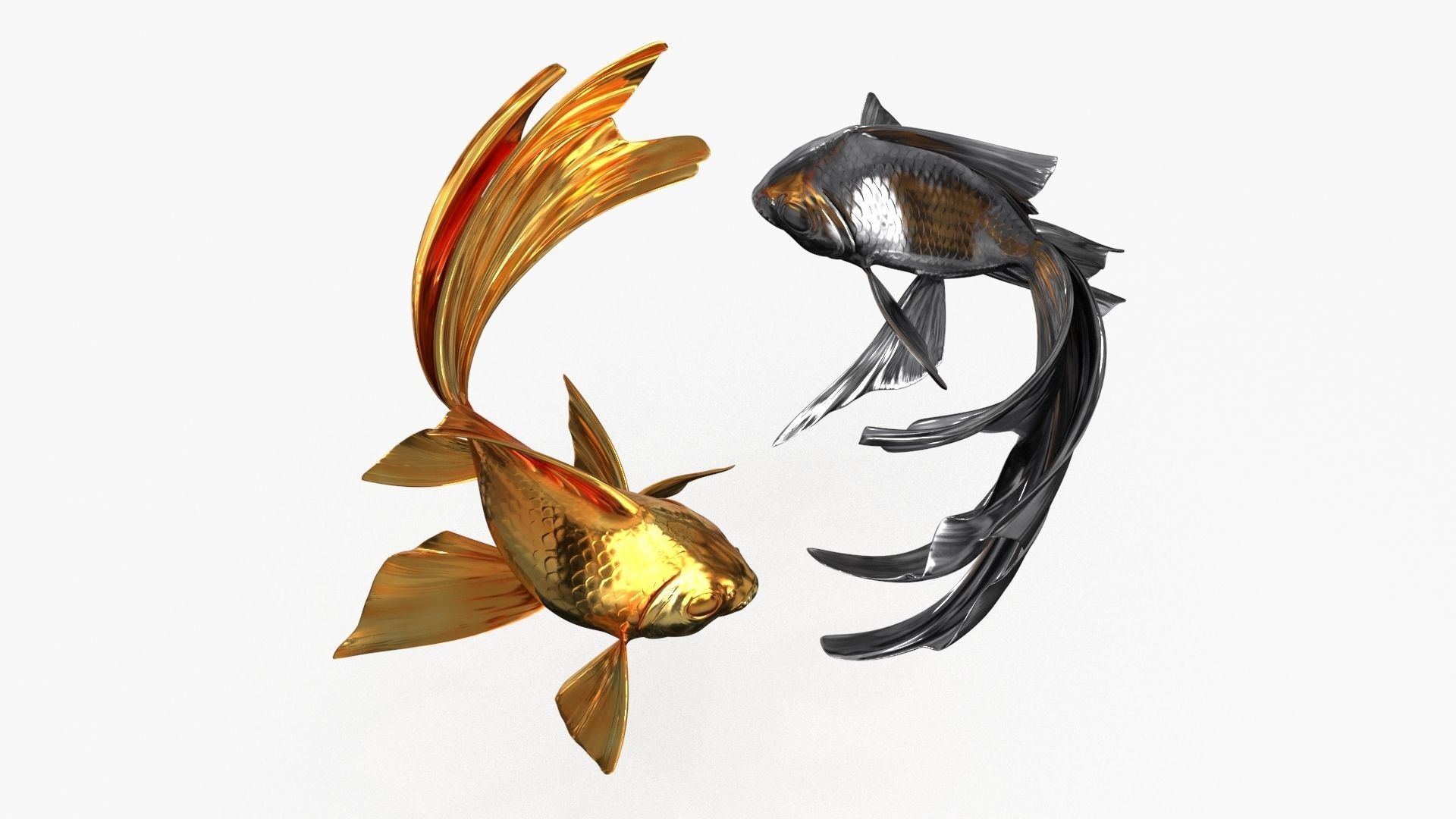 Yin Yang Fish Gold Silver Low-poly 3D model_11