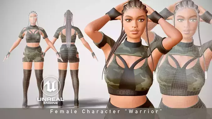 Female Warrior Low-poly 3D model