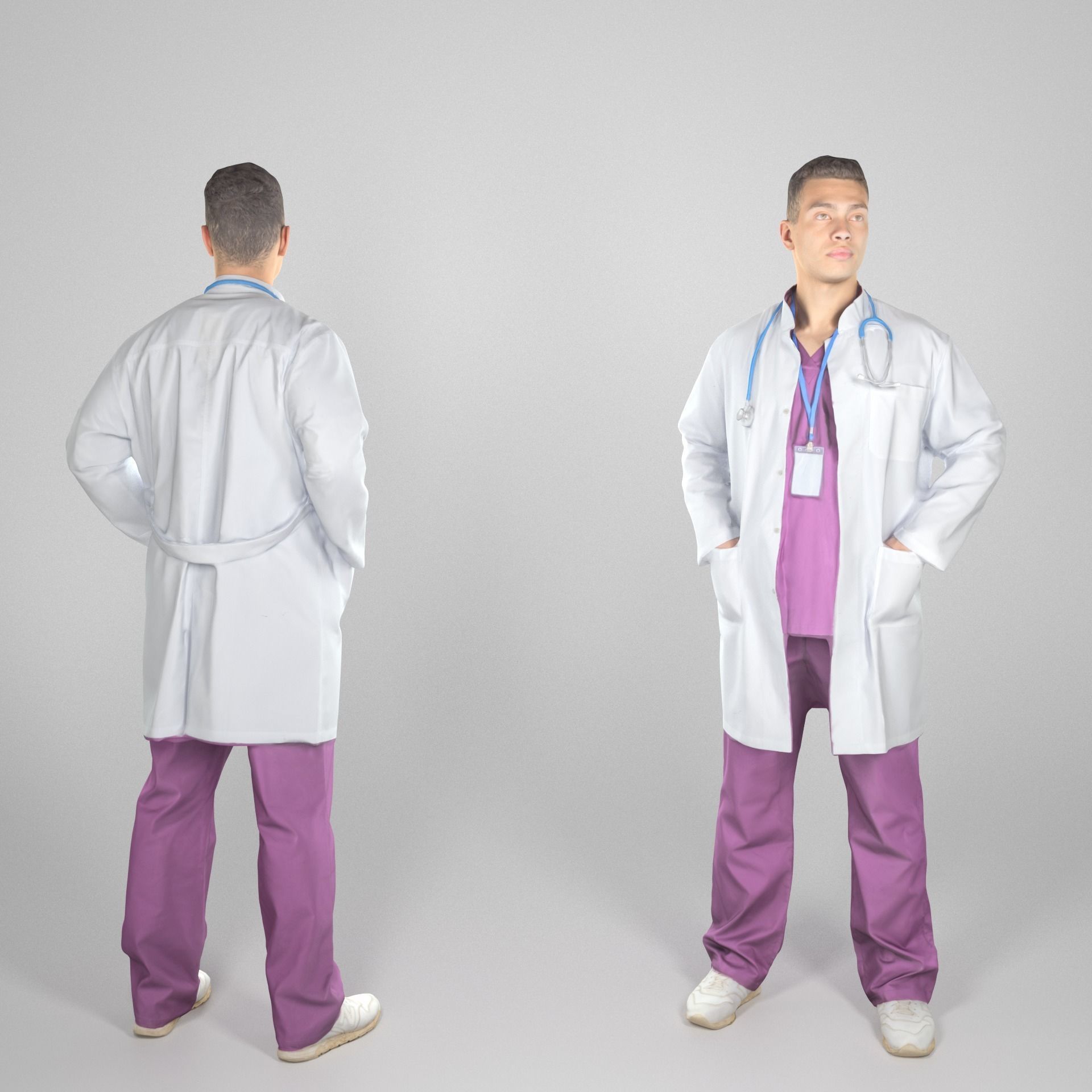 Young male doctor in uniform with stethoscope 219 Low-poly 3D model_1