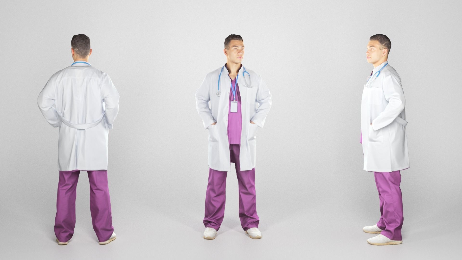 Young male doctor in uniform with stethoscope 219 Low-poly 3D model_2