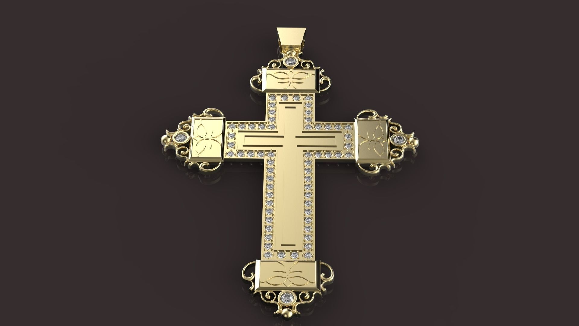 Cross with diamonds 3D print model_3
