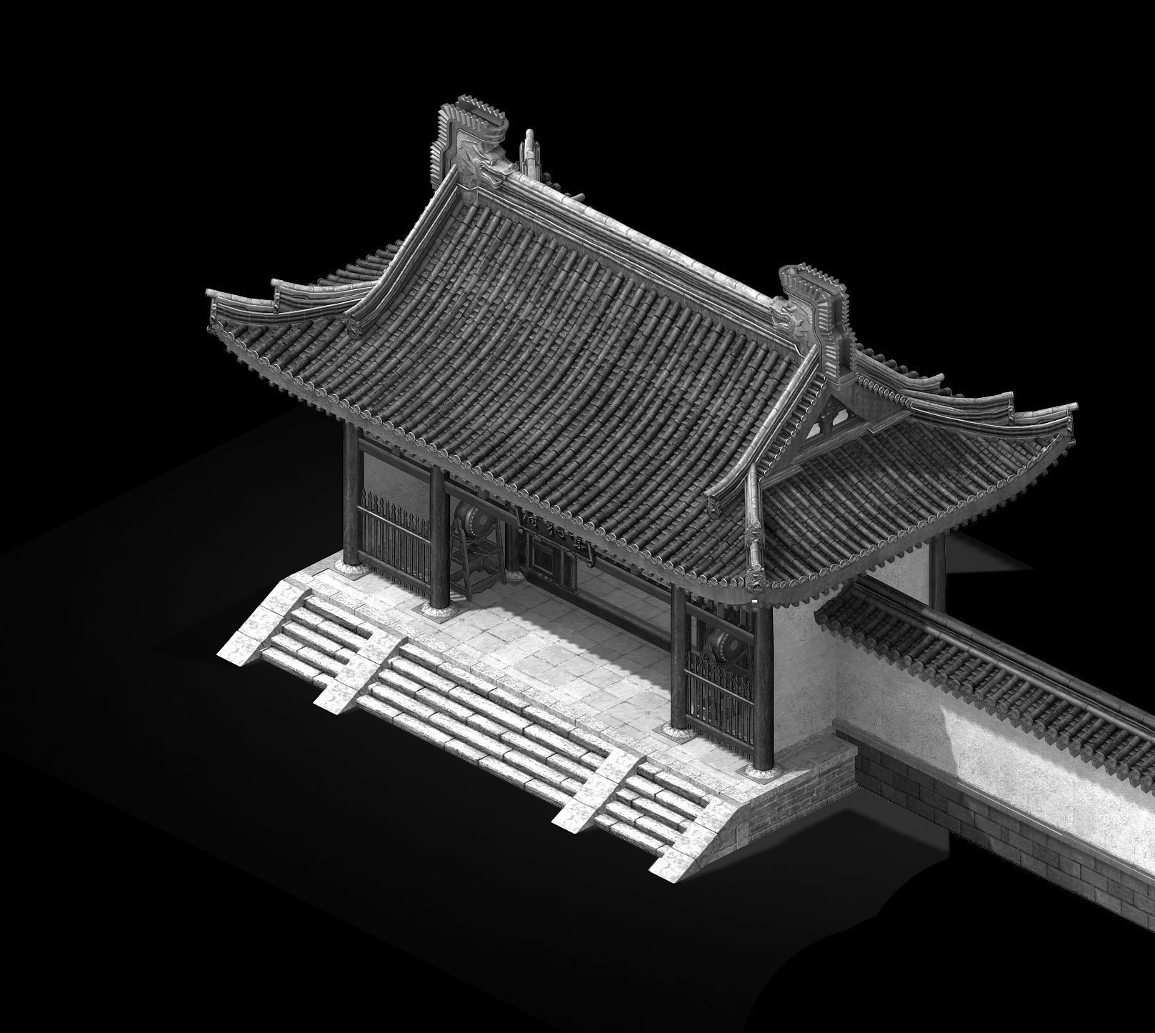 Yamen-Gate-Drum chinese temple 3D model_2